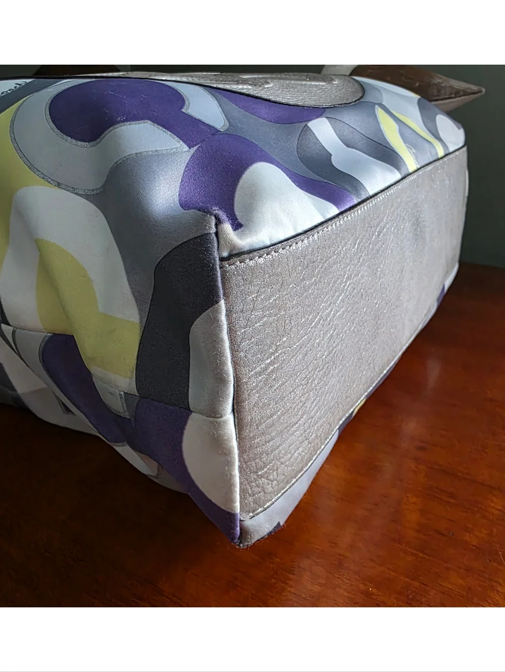 Coach 14970 Julia Op Art Silver Lavender Sateen Leather Tote Bag Y2K - Picture 7 of 16